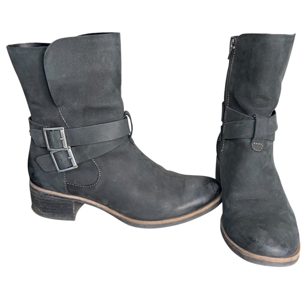 Korks Friar Black Leather Moto Boots Double Buckle Harness Detail Women's Size 9